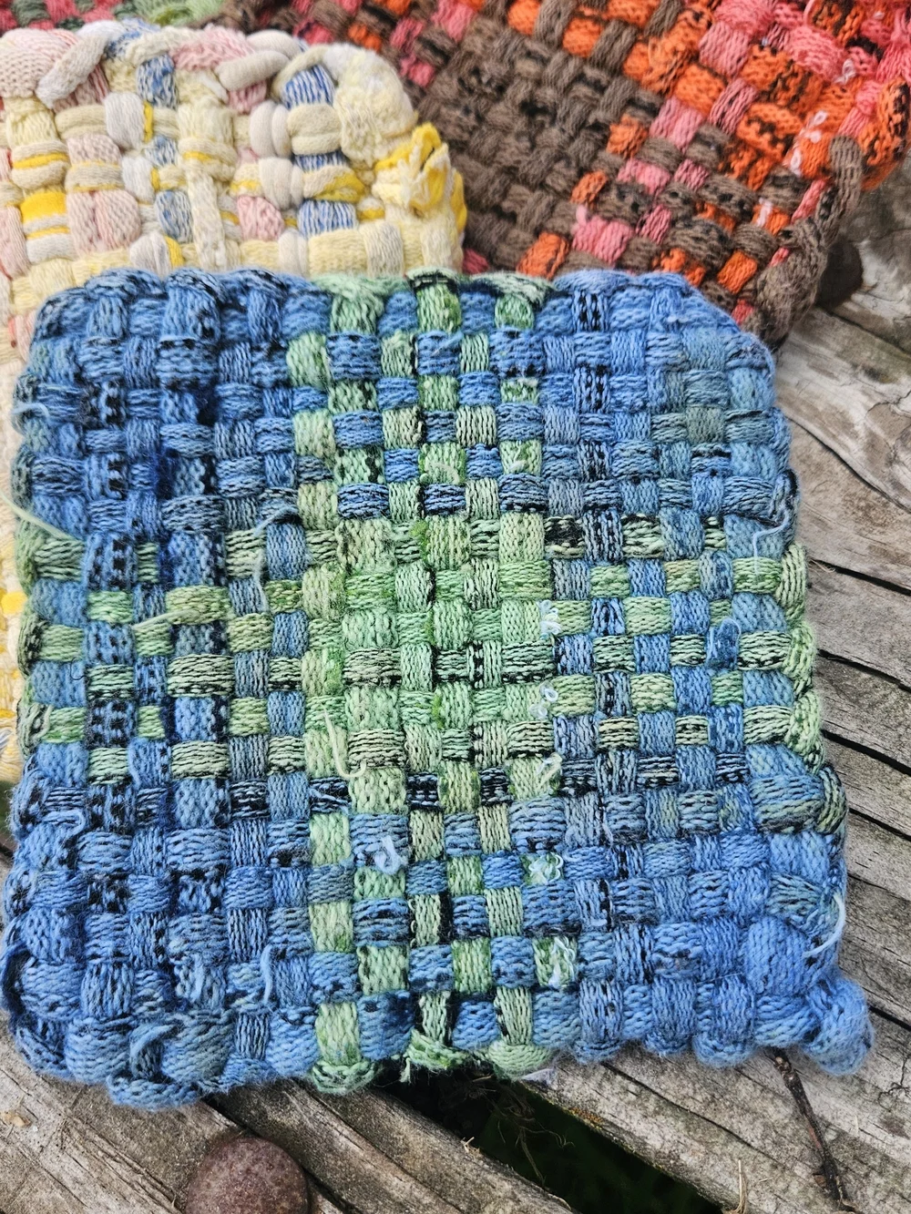 Colorful Handmade Woven Potholders and Hot Pads Made from Cotton Jersey Loops